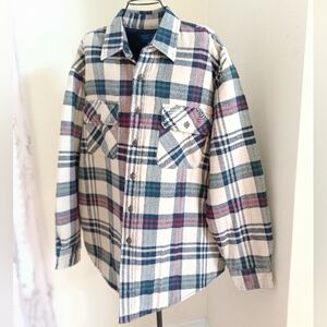 Vintage Plaid Flannel Shacket (Shirt Jacket) Quilted Lining Pockets L